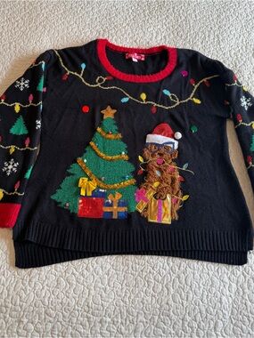 Jollidays 2XL Women’s Goldendoodle Christmas Sweater Black Sequin Ugly Holiday